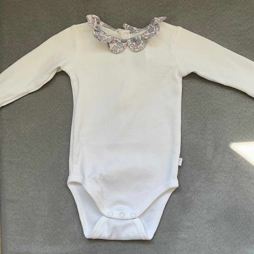Jacadi 3m onesie w/ blue liberty print collar